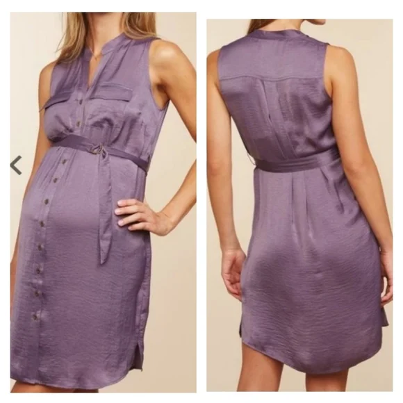 Motherhood Maternity Sleeveless Button-up Dress w/Belt - Picture 3 of 16